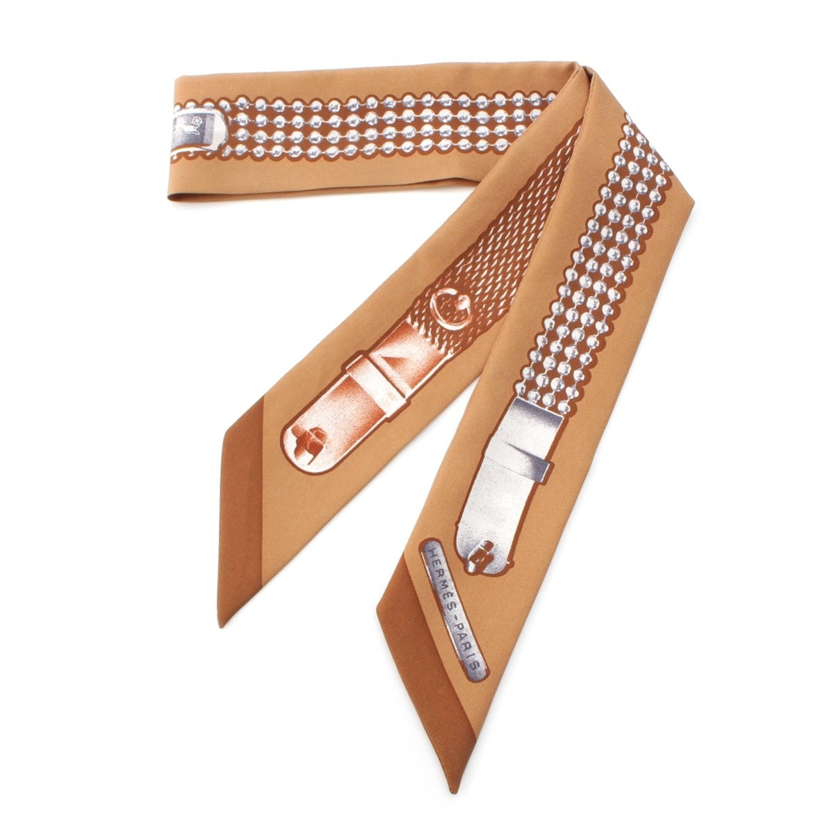 HERMES silk Twilly LE TRESOR DE MEDOR Tresor de Medor scarf Brown