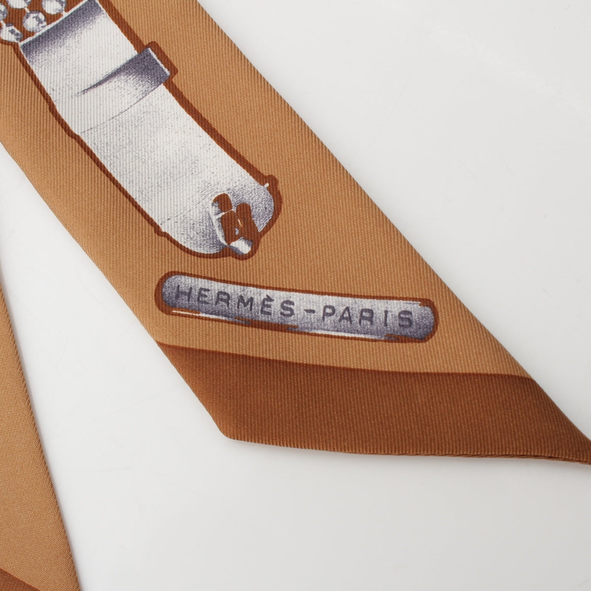 HERMES silk Twilly LE TRESOR DE MEDOR Tresor de Medor scarf Brown