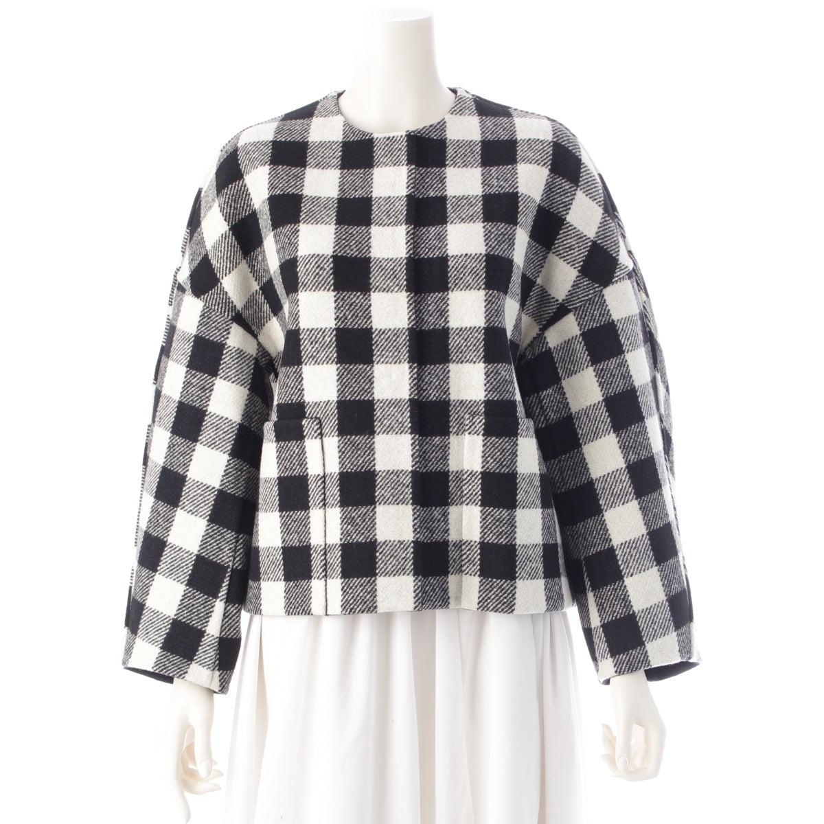 Drawer wool Block check river double face reversible No color jacket outer 6522-299-0811 Black White 34