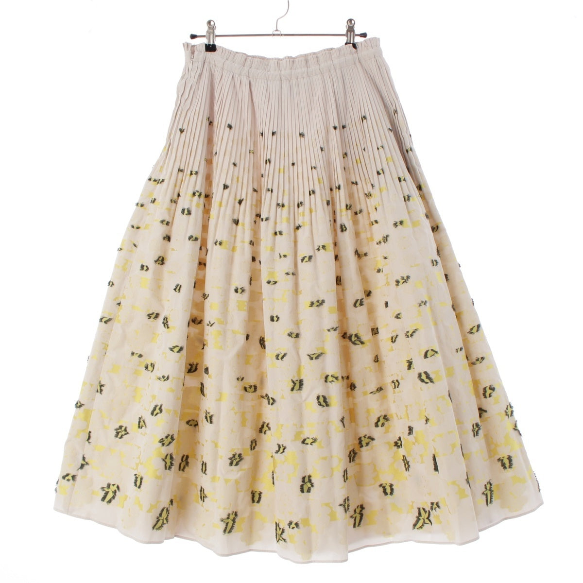 Drawer taffeta material RESORT2 Jacquard Pleated skirt 6524-299-1883 Off-white Yellow Moss green 36