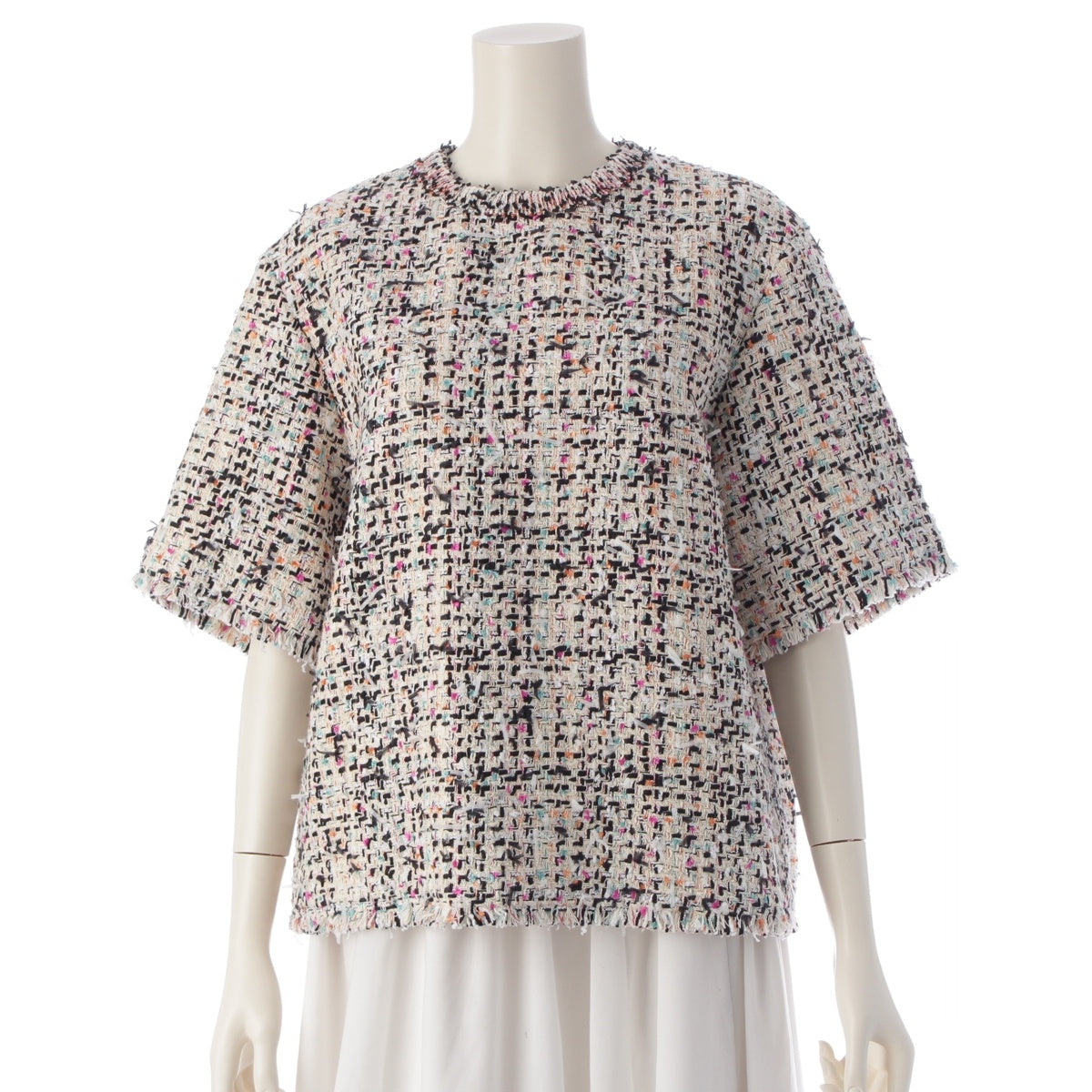 Drawer Cotton nylon Back zip short sleeve mixed tweed blouse tops 6521-299-1183 multicolor 36