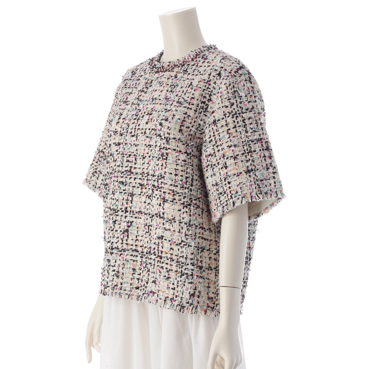 Drawer Cotton nylon Back zip short sleeve mixed tweed blouse tops 6521-299-1183 multicolor 36