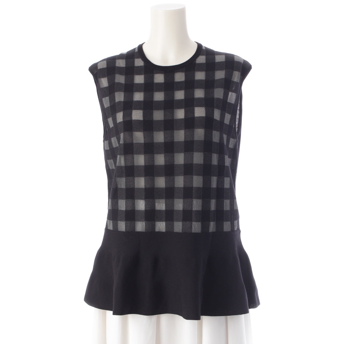 Drawer Cotton nylon M.SUMMER2 Block Check Flare Sleeveless knit tops 6518-299-0532 Gray black -