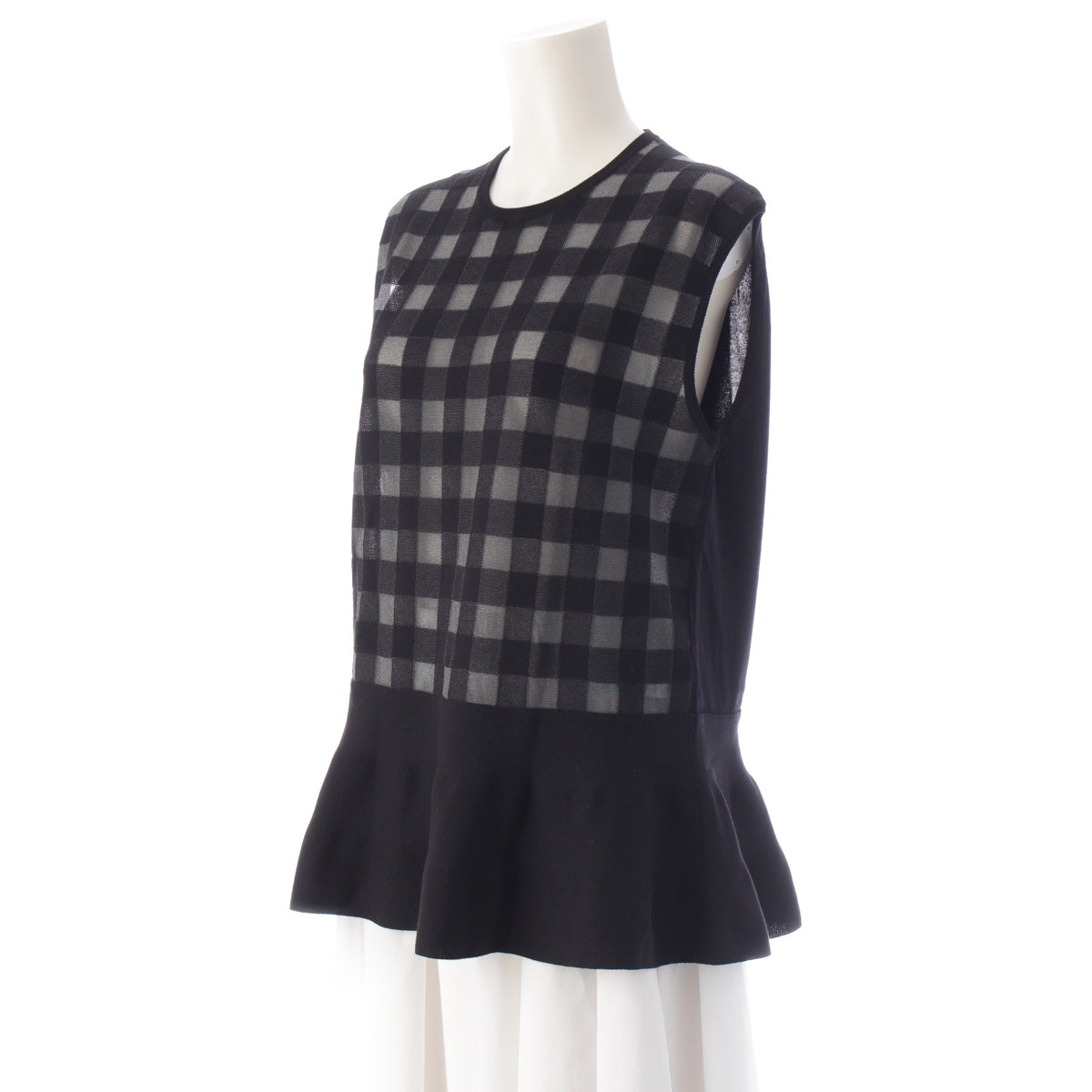 Drawer Cotton nylon M.SUMMER2 Block Check Flare Sleeveless knit tops 6518-299-0532 Gray black -