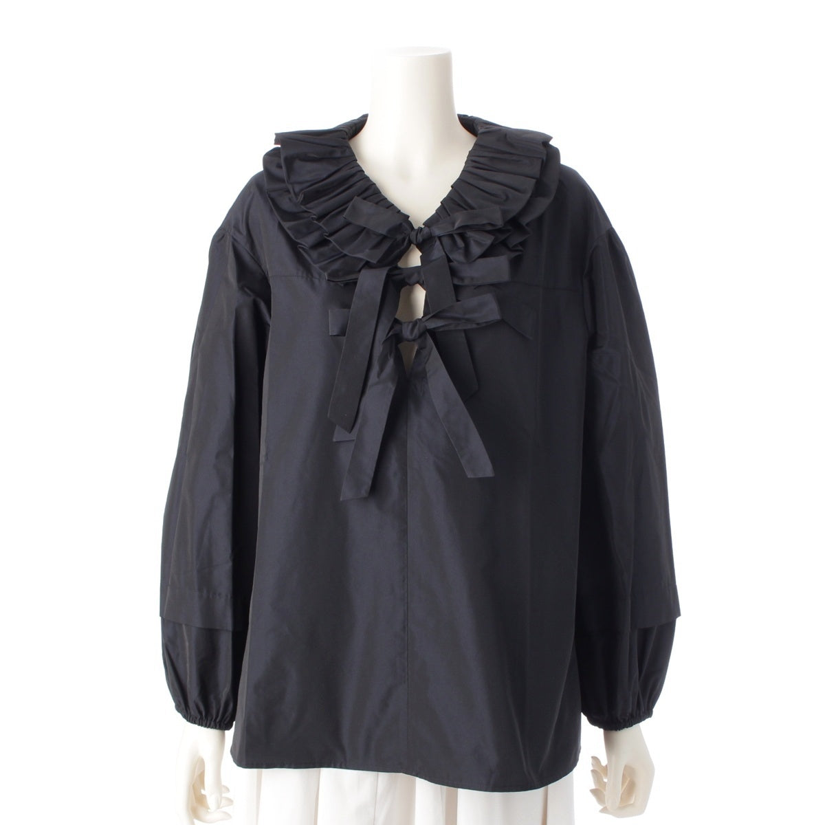 Drawer Silk blend Frill Ribbon blouse tops 6521-299-1197 black 36