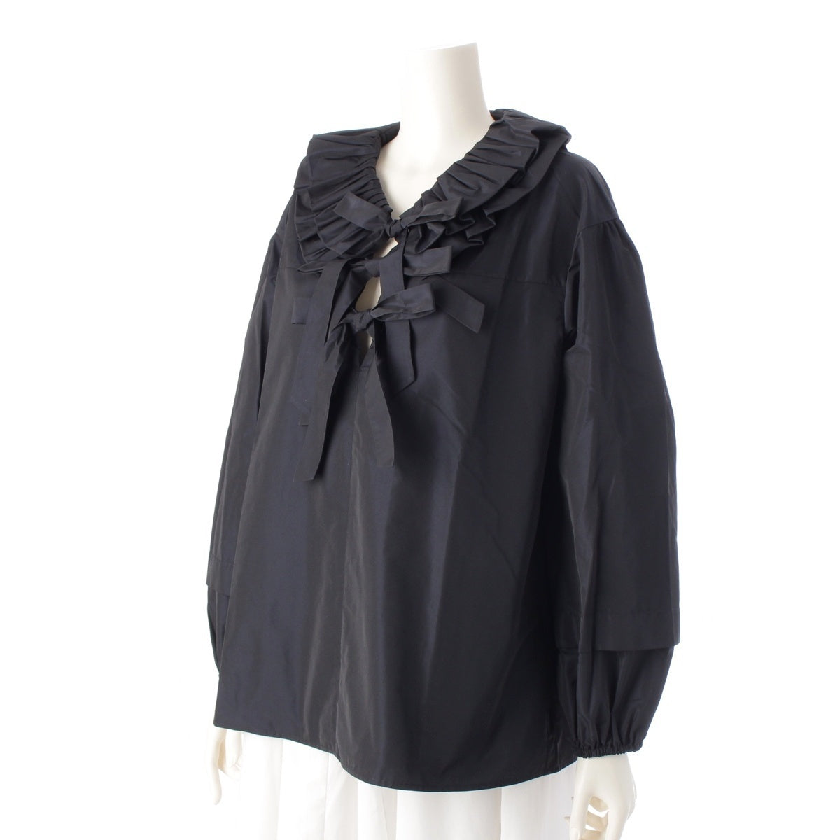 Drawer Silk blend Frill Ribbon blouse tops 6521-299-1197 black 36