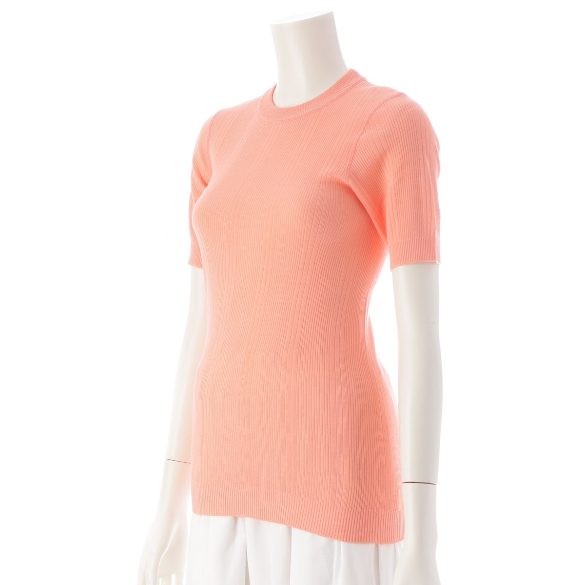 Drawer cotton crew neck rib knit Short sleeve T-shirt tops 6517-299-0659 Salmon Pink Orange ‐