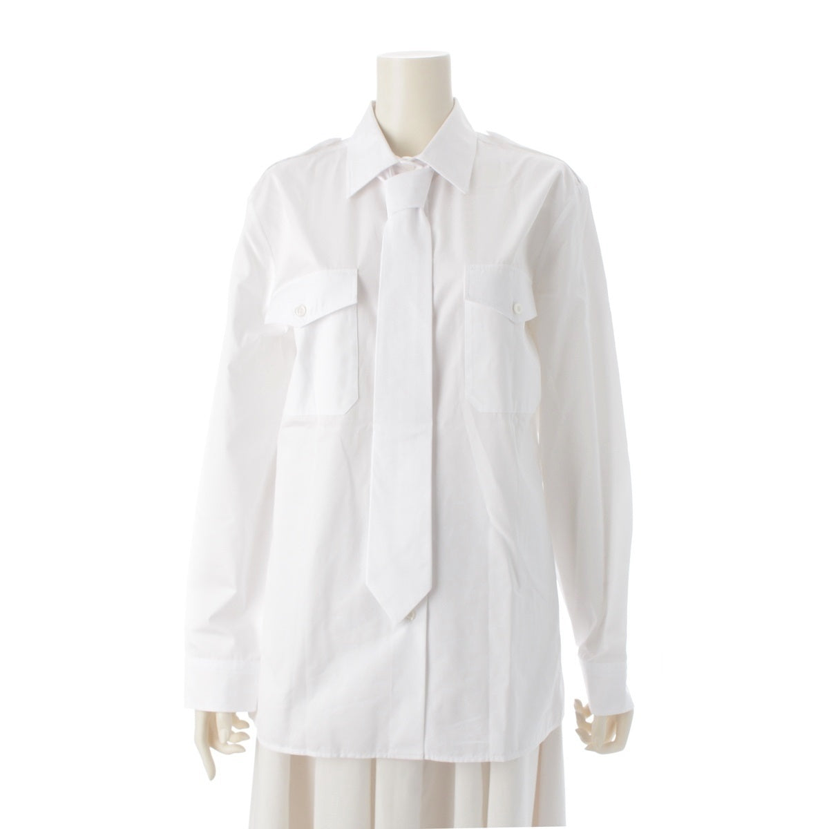 PRADA cotton Long-sleeved shirt with tie blouse tops DNA91Q white 42