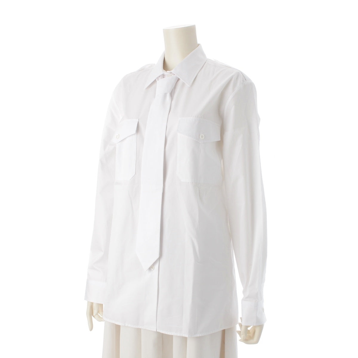 PRADA cotton Long-sleeved shirt with tie blouse tops DNA91Q white 42