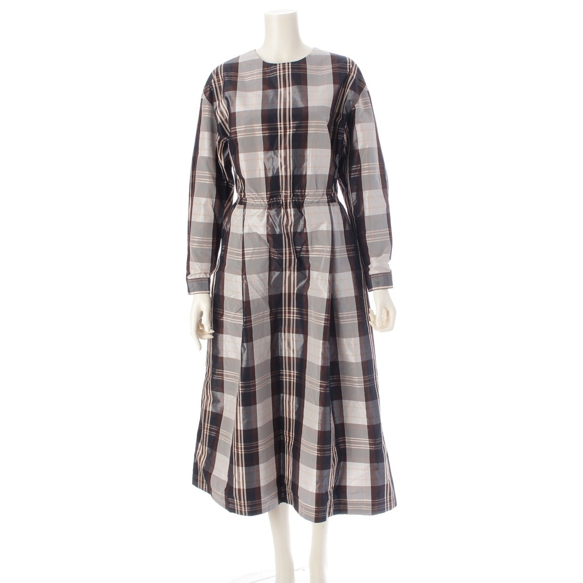 Drawer Nylon x silk Check Taffeta Back Gathered Dress one piece 6526-299-1406 multicolor 36