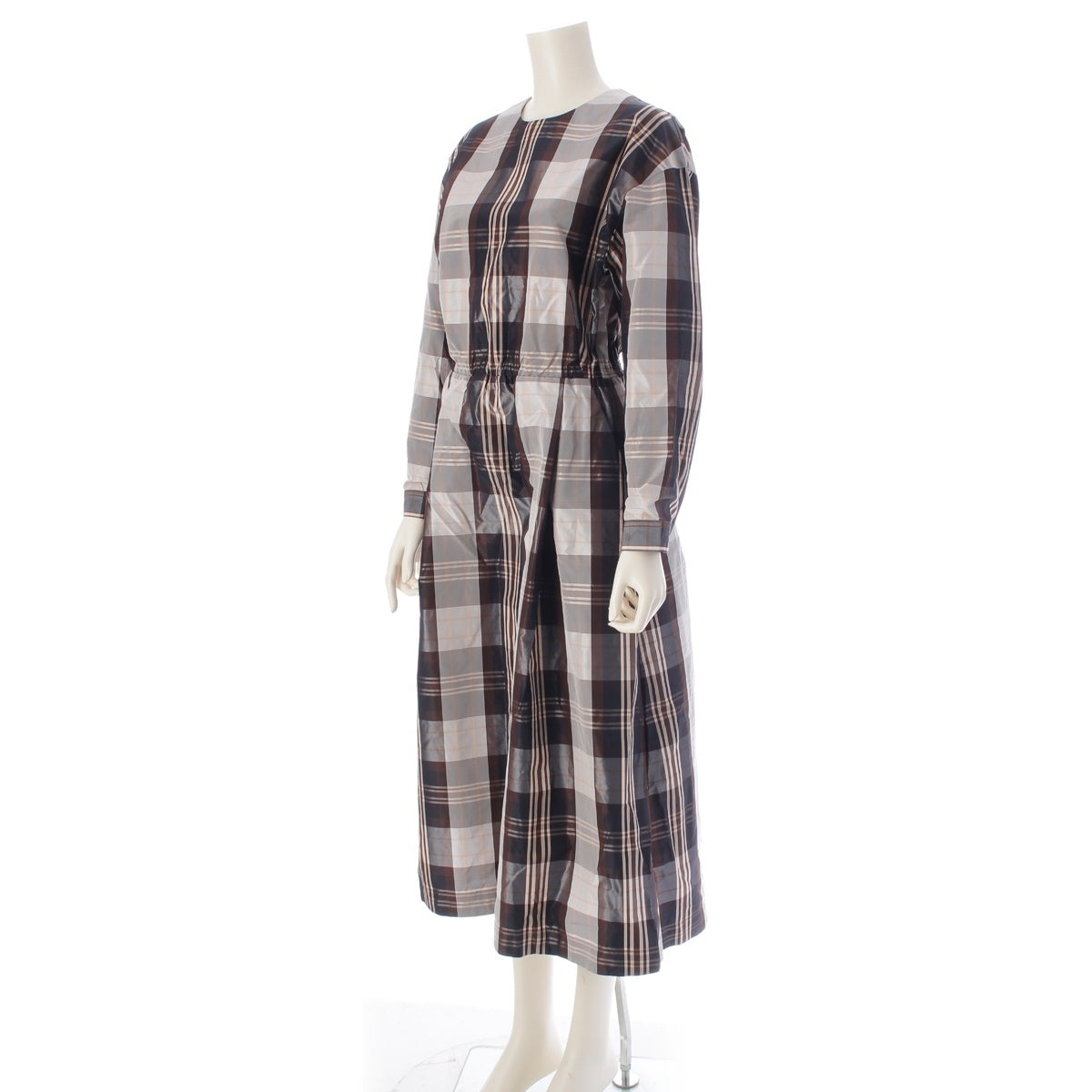 Drawer Nylon x silk Check Taffeta Back Gathered Dress one piece 6526-299-1406 multicolor 36