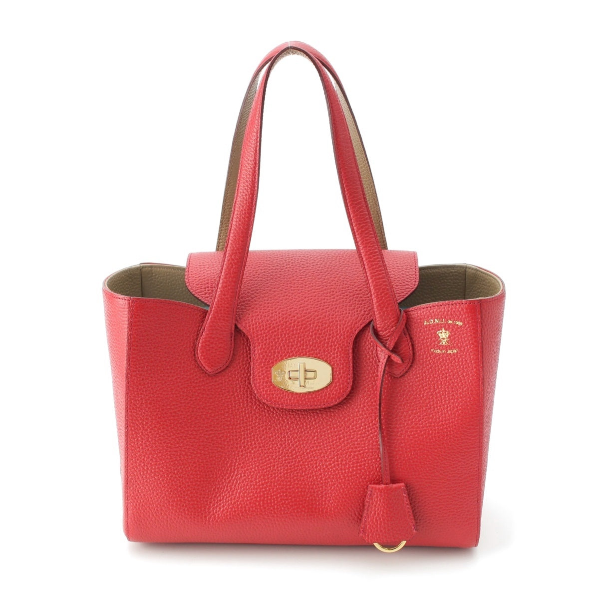 ADMJアクセソワ shrink leather Turnlock GP Gold Handbag Red