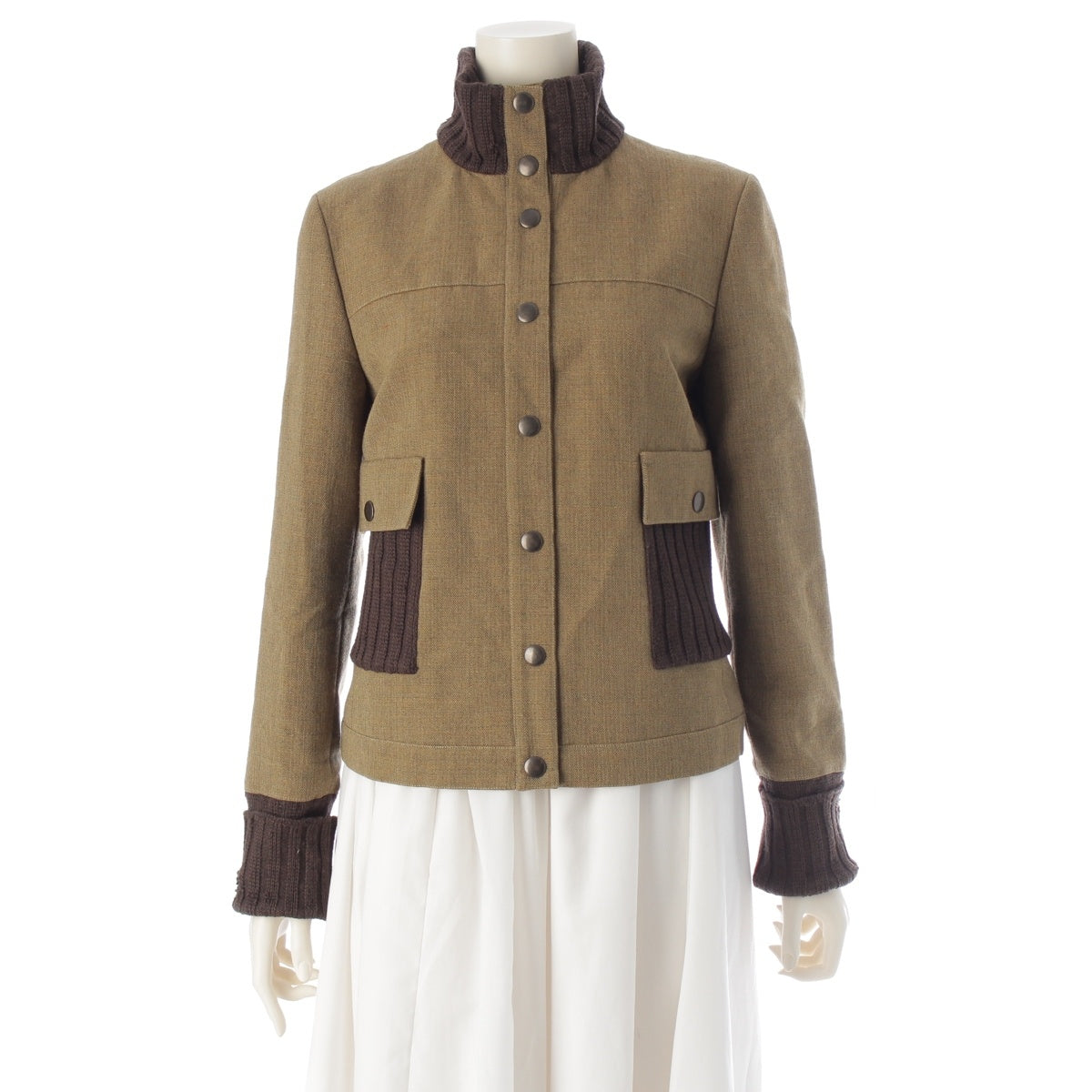 MIUMIU wool Tweed rib knit Jacket Khaki Brown 42