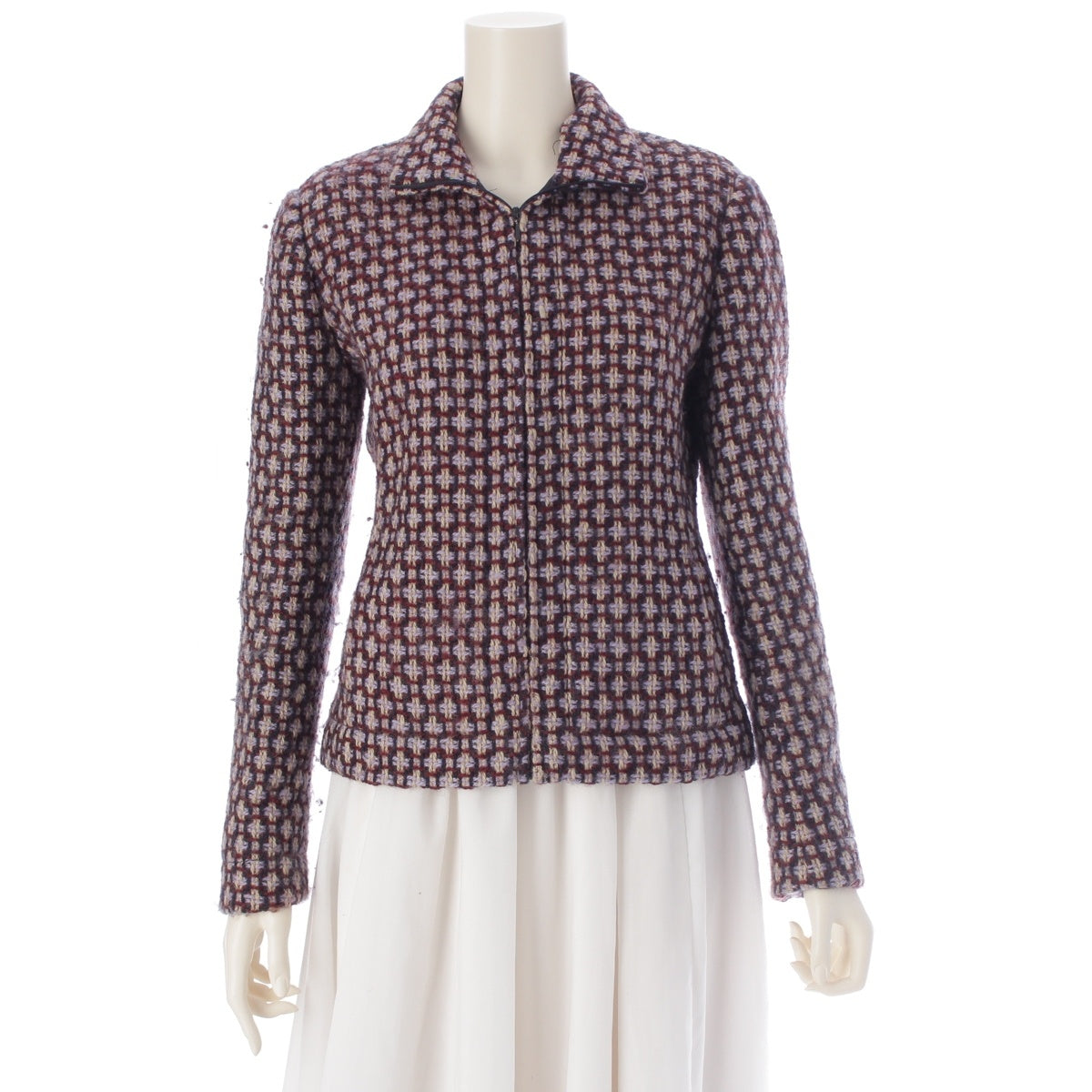 MIUMIU wool Archive Fancy Tweed Knit Blouson outer multicolor 46