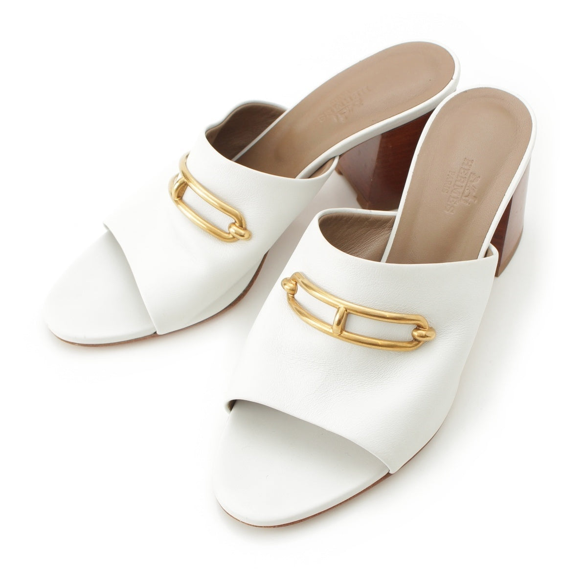 HERMES leather Camilla Open Toe Sandals shoes white 38 1/2