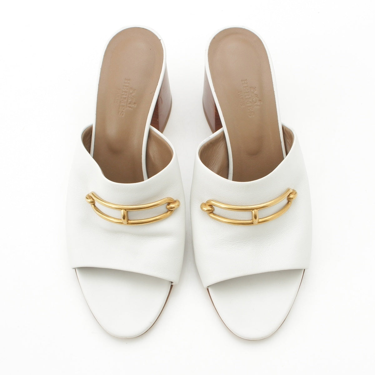 HERMES leather Camilla Open Toe Sandals shoes white 38 1/2