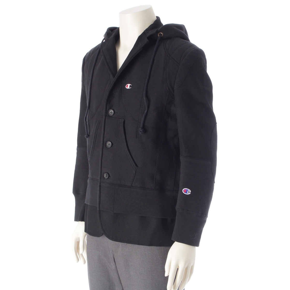 COMME des GARCONS wool Aijunya Watanabe Man Champion Reverse Weave Hoodie Sweatshirt Docking Jacket WL-J915 black XS