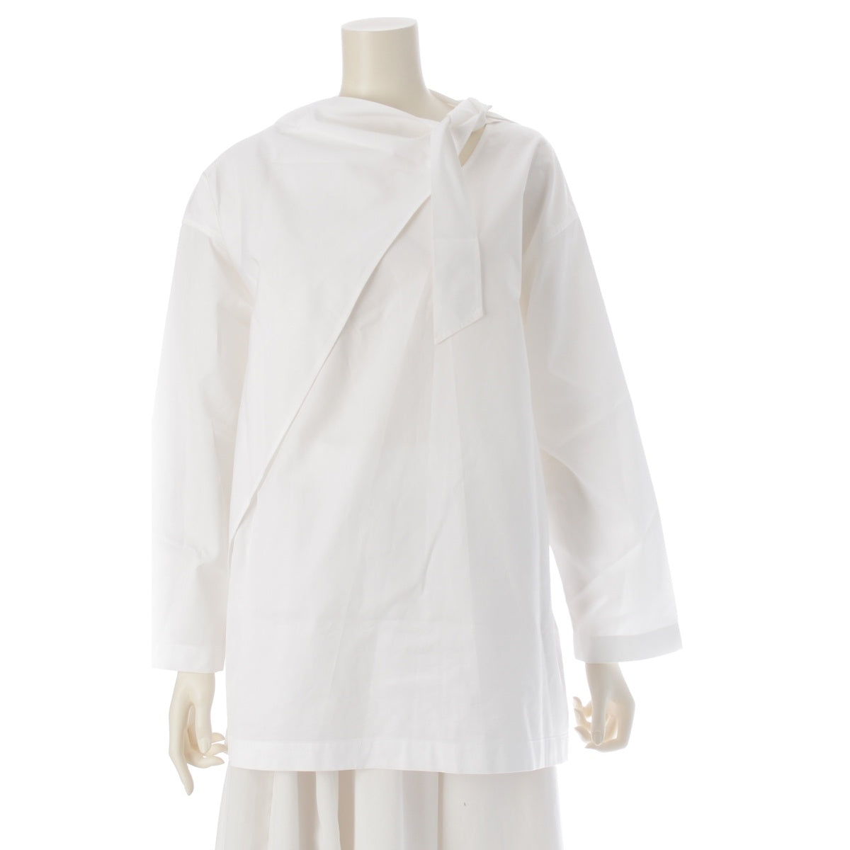 HERMES cotton Twilly neck Bow tie Long sleeves blouse Pullover tops 2H0609DB white 34