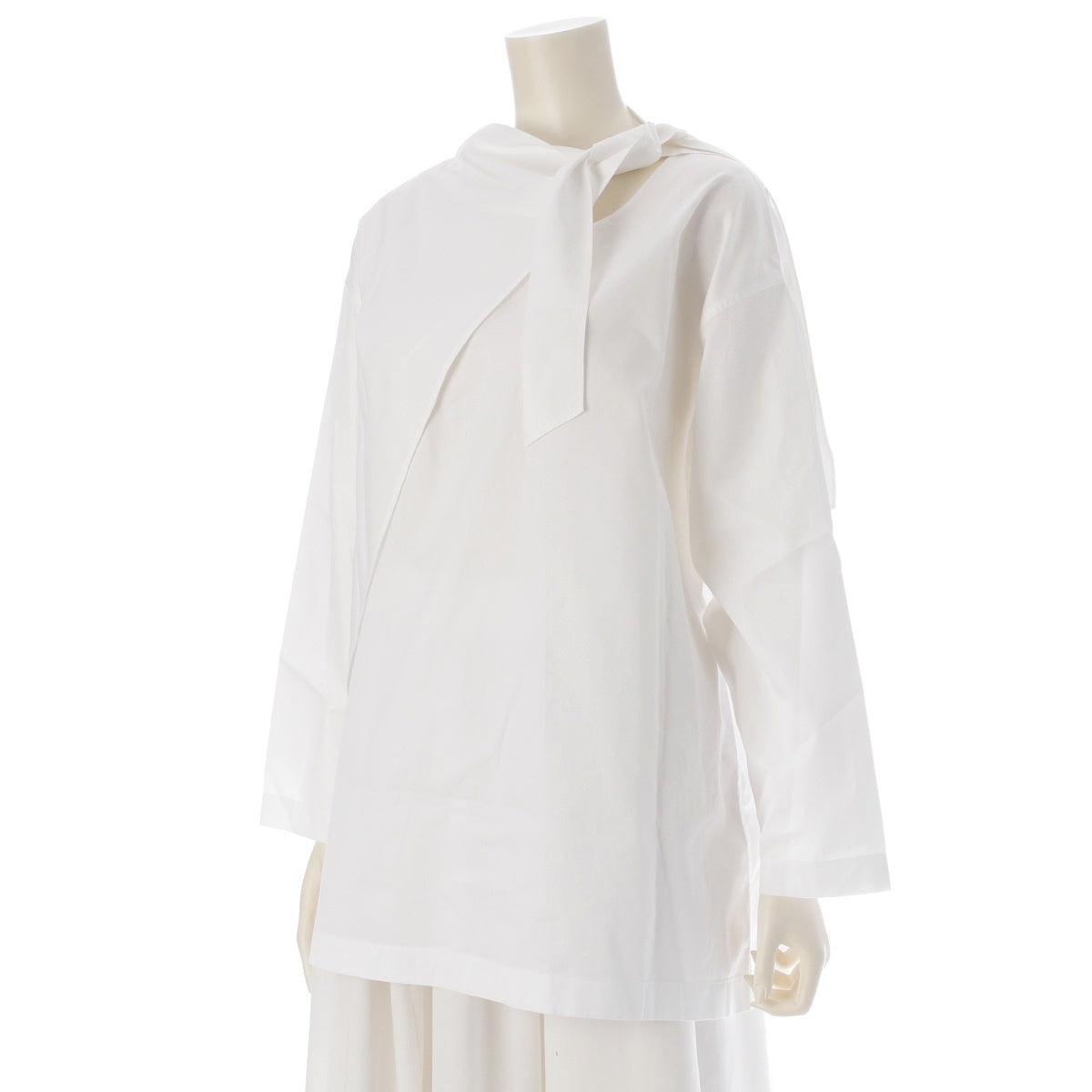 HERMES cotton Twilly neck Bow tie Long sleeves blouse Pullover tops 2H0609DB white 34