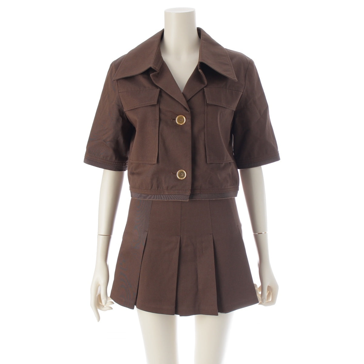 Patou cotton Gabardine cropped jacket Skirt setup Brown 34