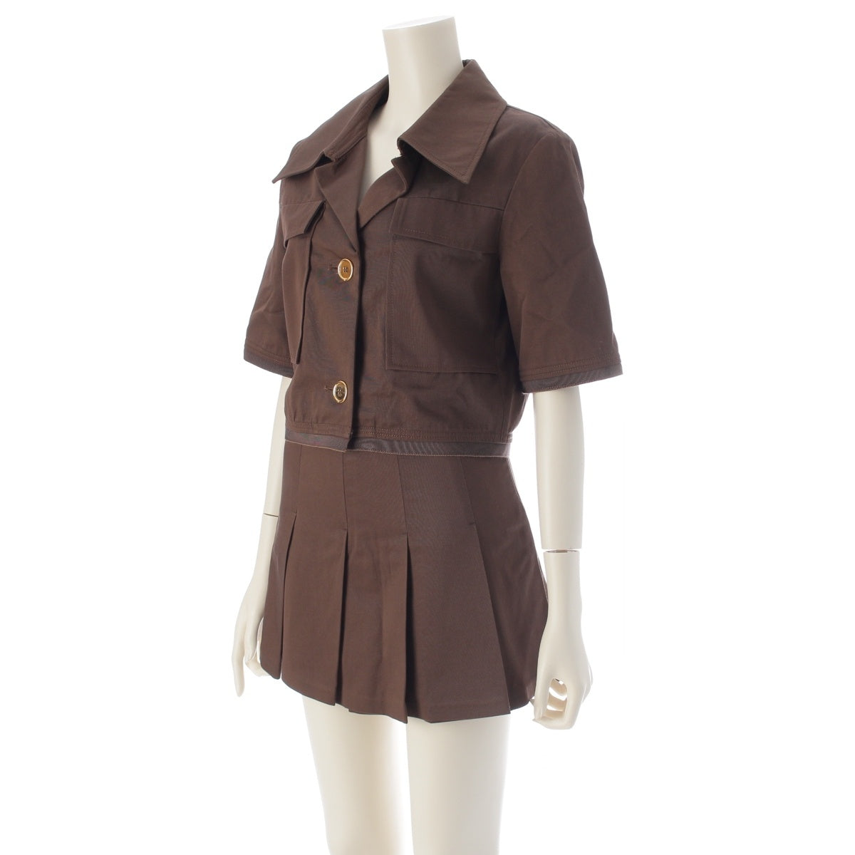 Patou cotton Gabardine cropped jacket Skirt setup Brown 34