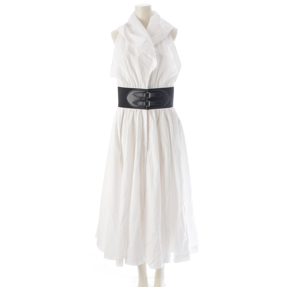 Alaia cotton Sleeveless pudding hooded dress with belt one piece AA9R11624T001 White x black 40