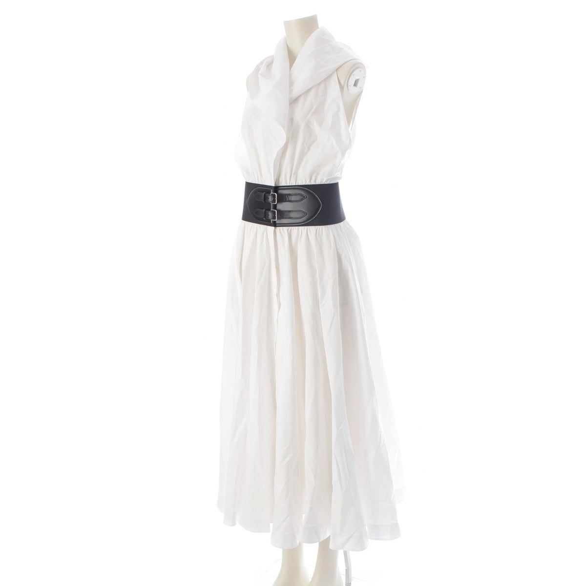 Alaia cotton Sleeveless pudding hooded dress with belt one piece AA9R11624T001 White x black 40