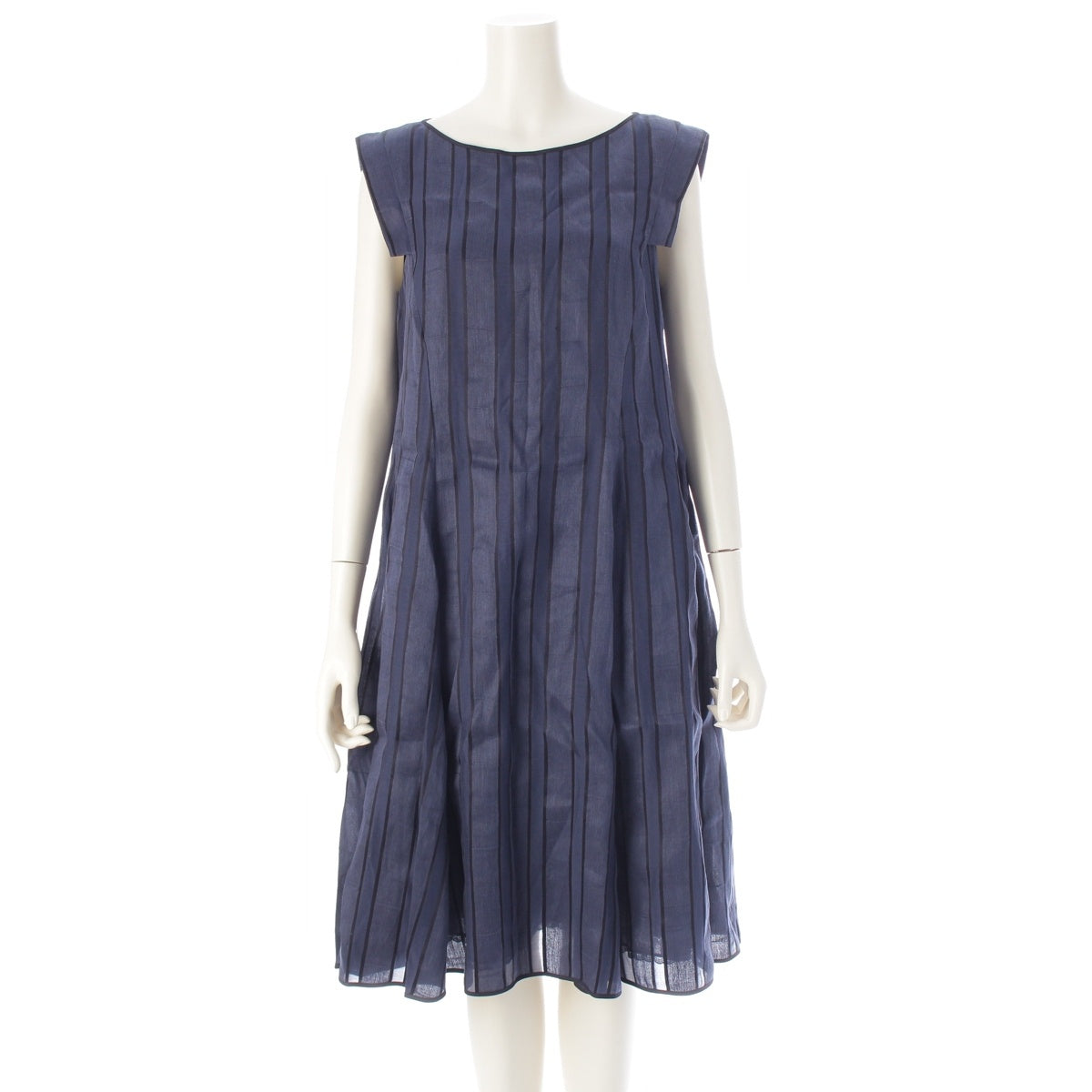 FOXEY DRESS LA PROMESSE Cotton Silk Blend striped sleeveless one piece dress 44365 Navy 42