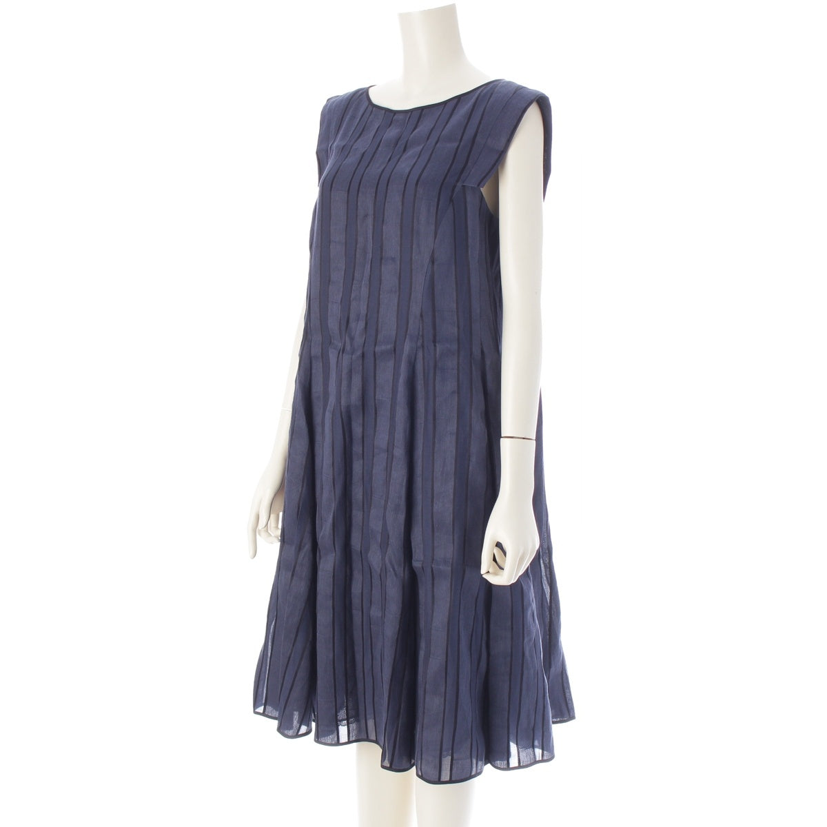 FOXEY DRESS LA PROMESSE Cotton Silk Blend striped sleeveless one piece dress 44365 Navy 42