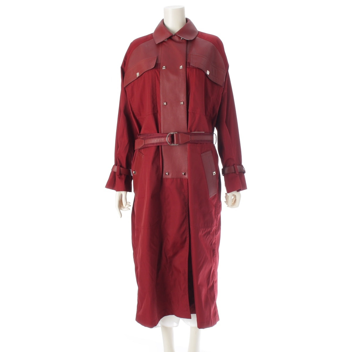 HERMES Medor Leather Nylon Switch Belted Long coat outer Bordeaux 34