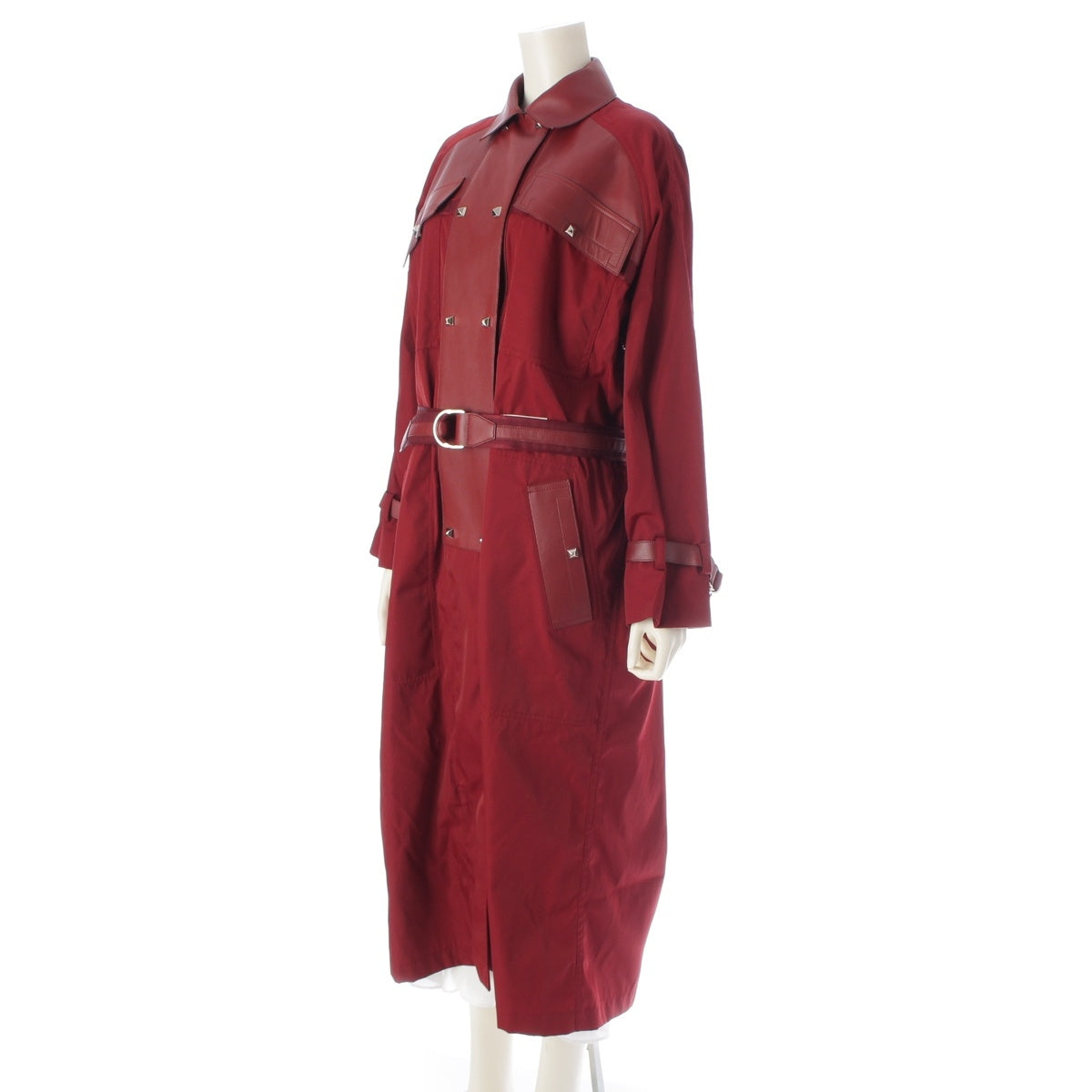 HERMES Medor Leather Nylon Switch Belted Long coat outer Bordeaux 34