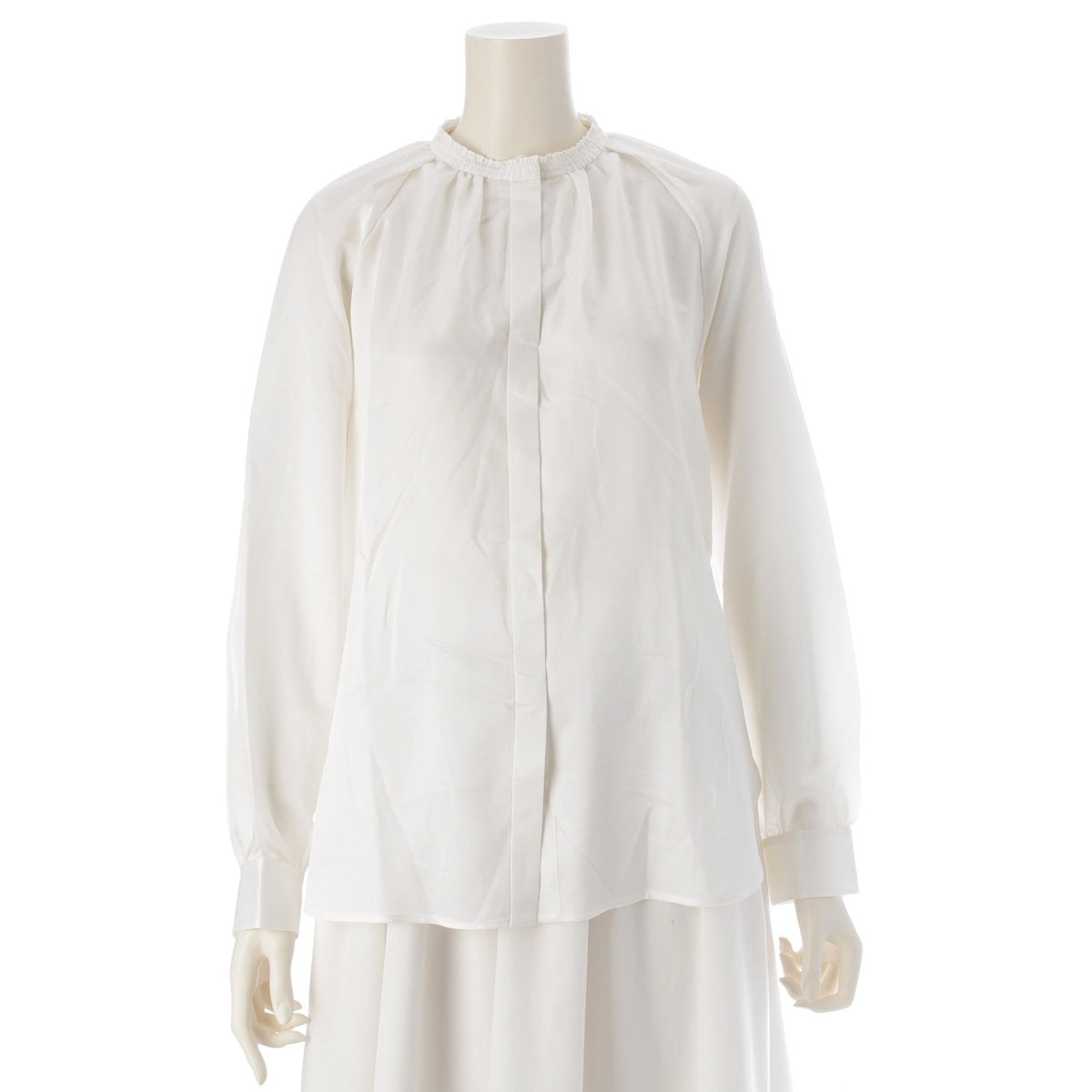 Drawer Wool x silk FALL2 Gathered No-collar blouse tops 6511-299-0537 white 36