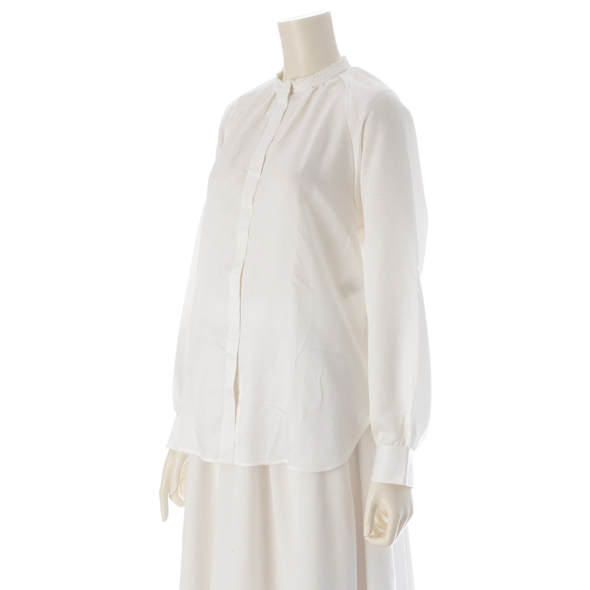Drawer Wool x silk FALL2 Gathered No-collar blouse tops 6511-299-0537 white 36