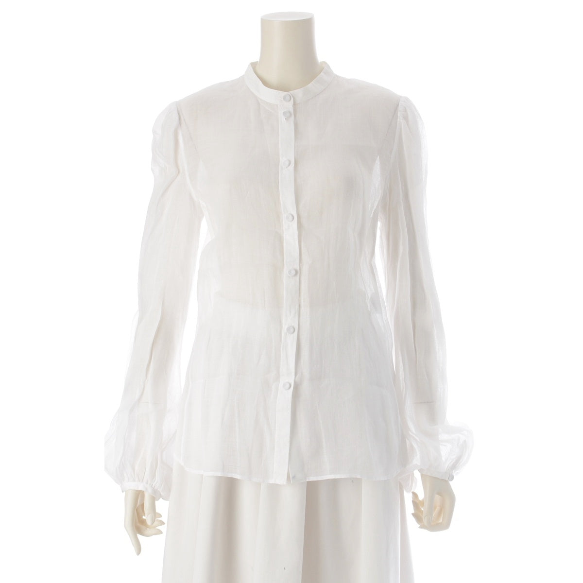 Chloe Lamy Walnut buttons, ruffle sleeves, sheer, 3/4 sleeves, no collar blouse tops CHC23SHT1401610138 white 38