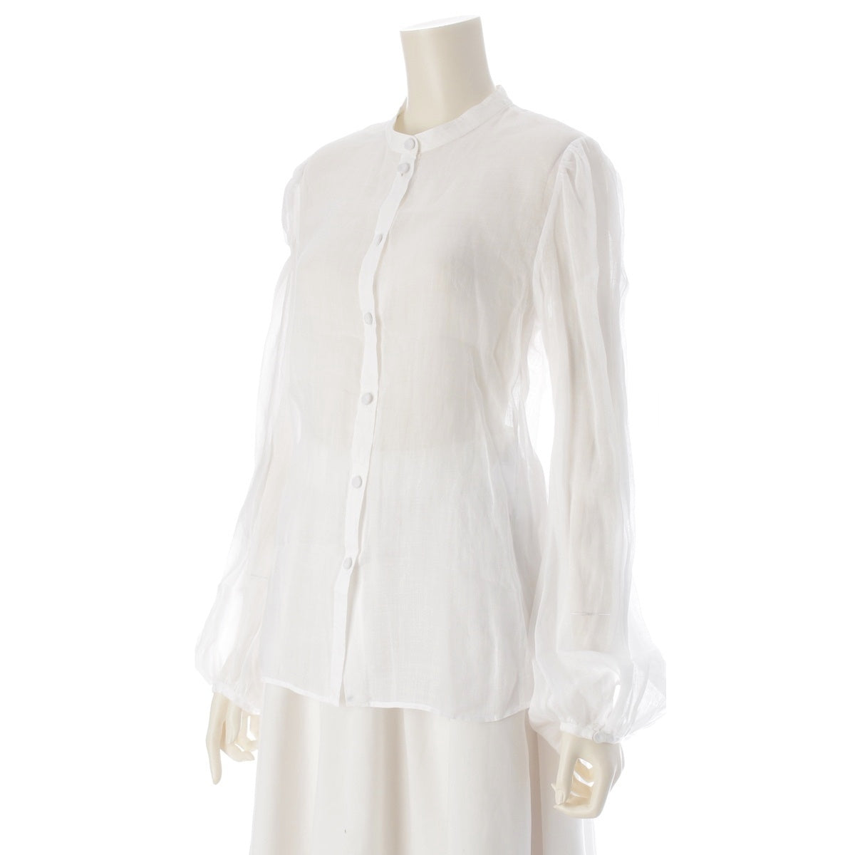 Chloe Lamy Walnut buttons, ruffle sleeves, sheer, 3/4 sleeves, no collar blouse tops CHC23SHT1401610138 white 38