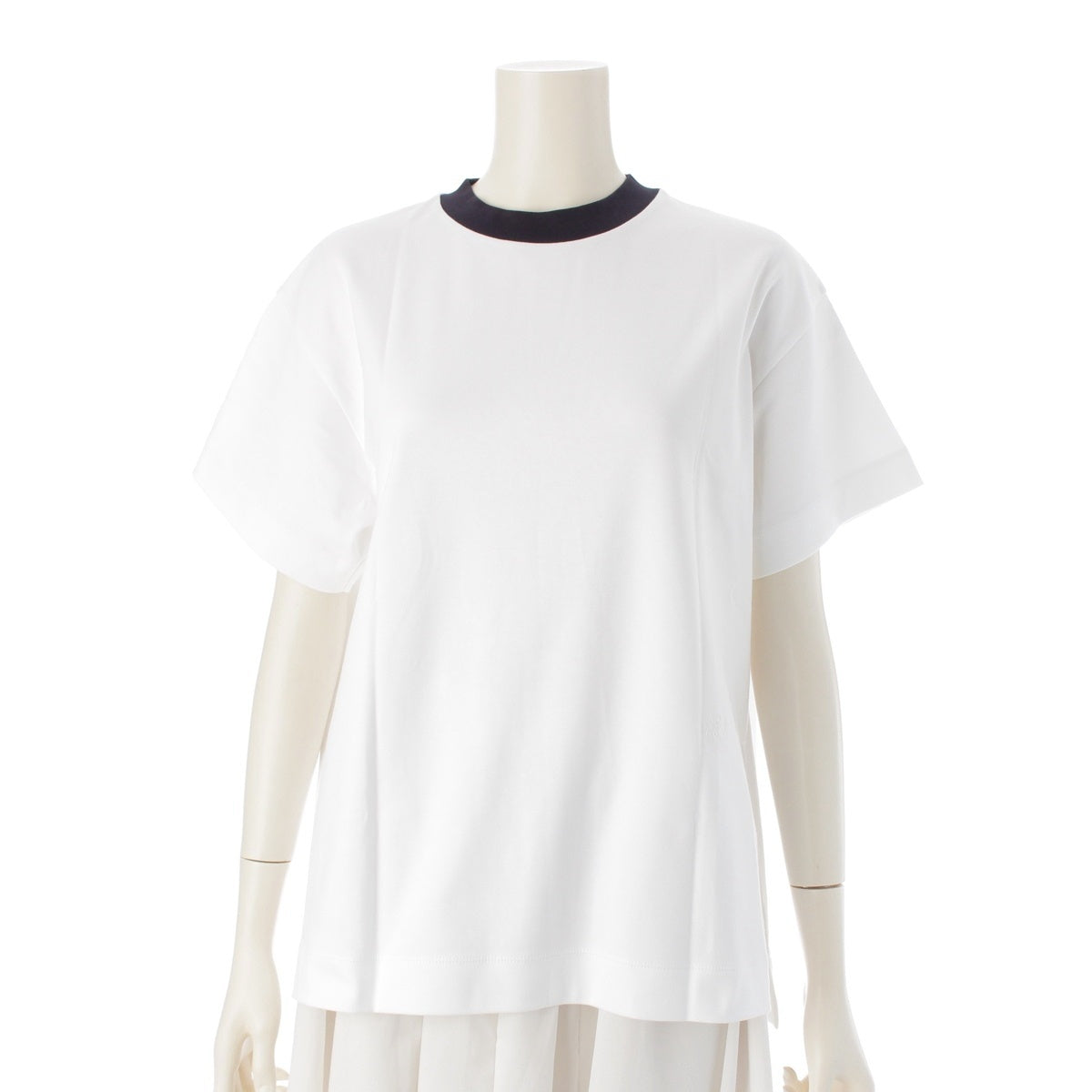 Drawer cotton Crew neck, two-tone, logo embroidery, jersey Cut tops 6517-299-0677 white ‐
