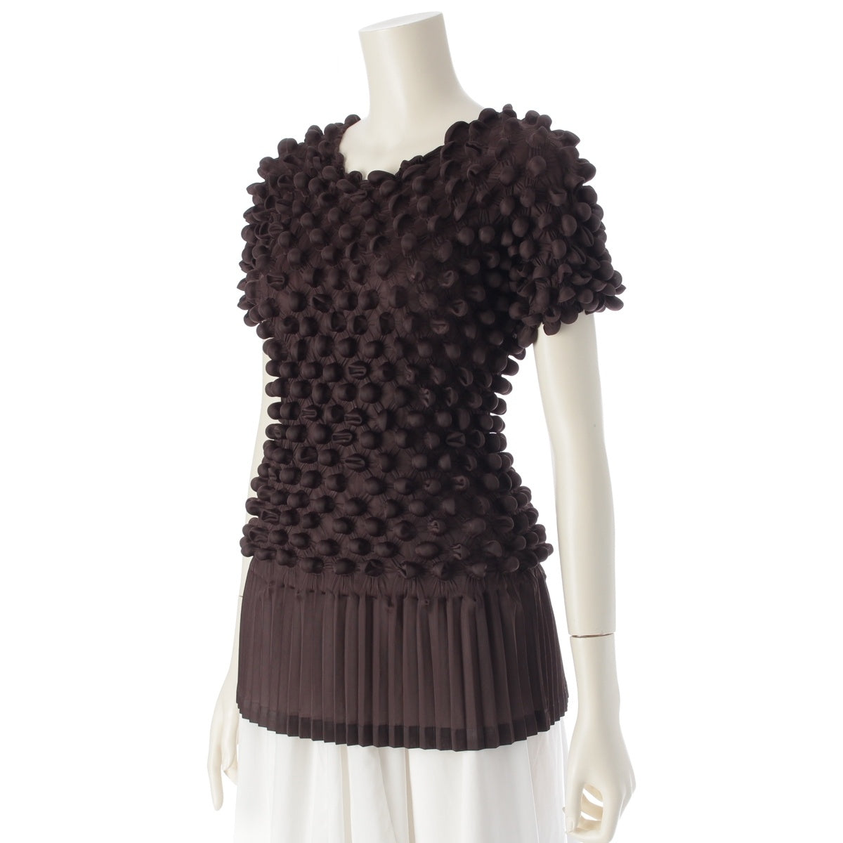 ISSEY MIYAKE Popcorn Transformed Pleated Short Sleeve Cut tops IM24FJ911 Brown 2