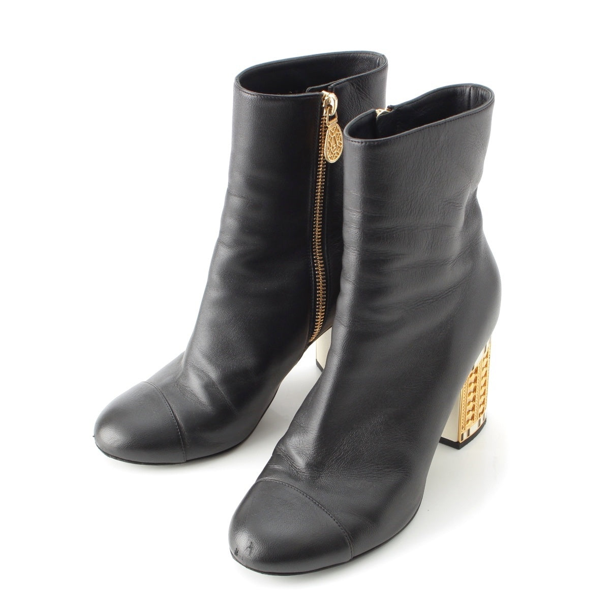 CHANEL leather Uncle COCO Mark boots shoes 19A G34917 black 37