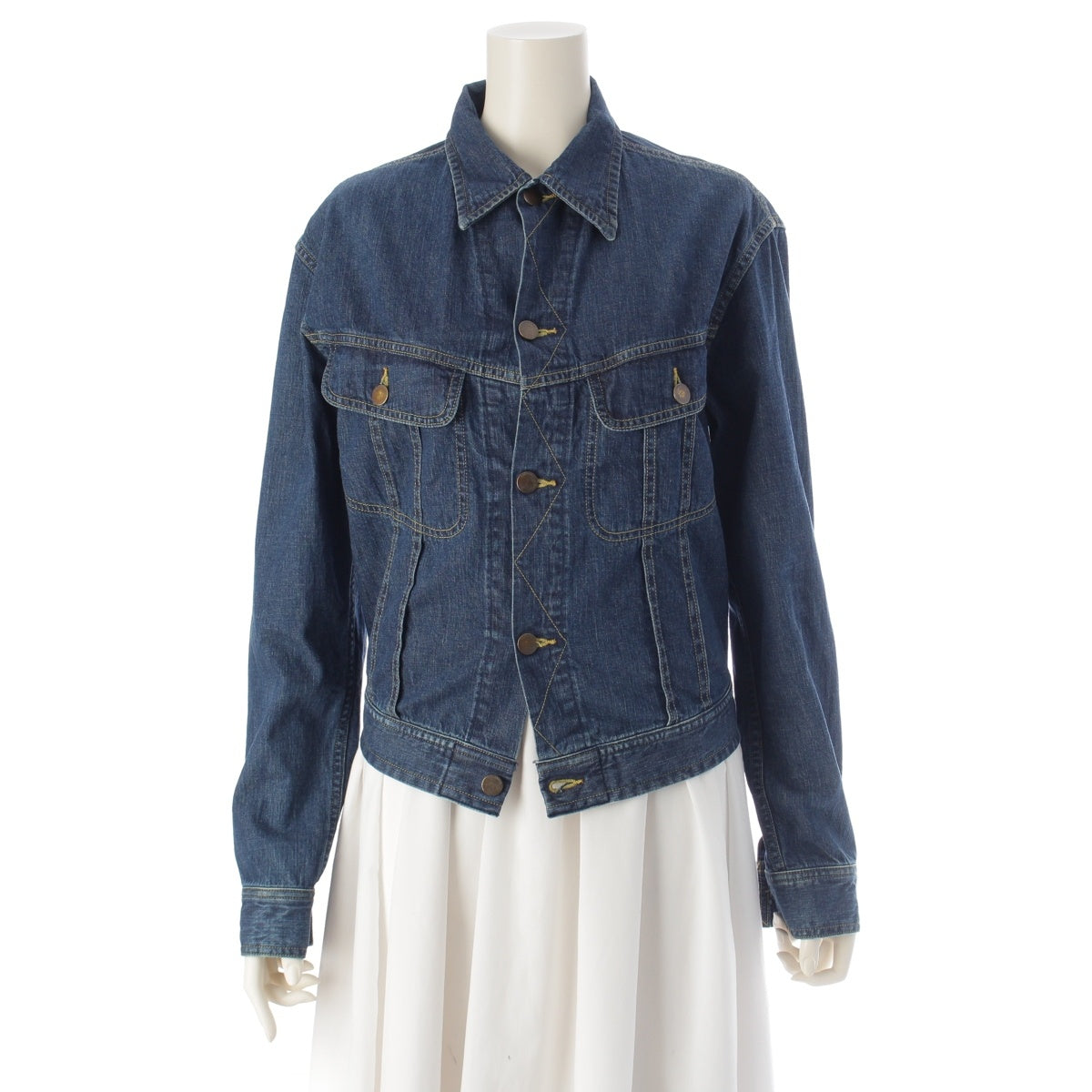 MADISON BLUE denim cotton Front button tailored jacket Tops outer MB241-1015 Indigo blue 02(M)