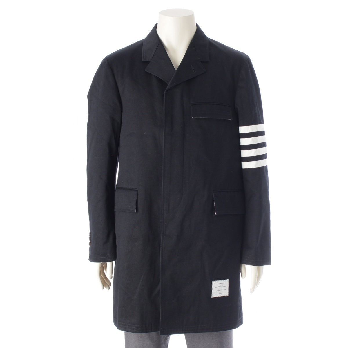 THOM BROWNE cotton Chesterfield 4-bar line coat outer MOU543A03788415 Navy white 2