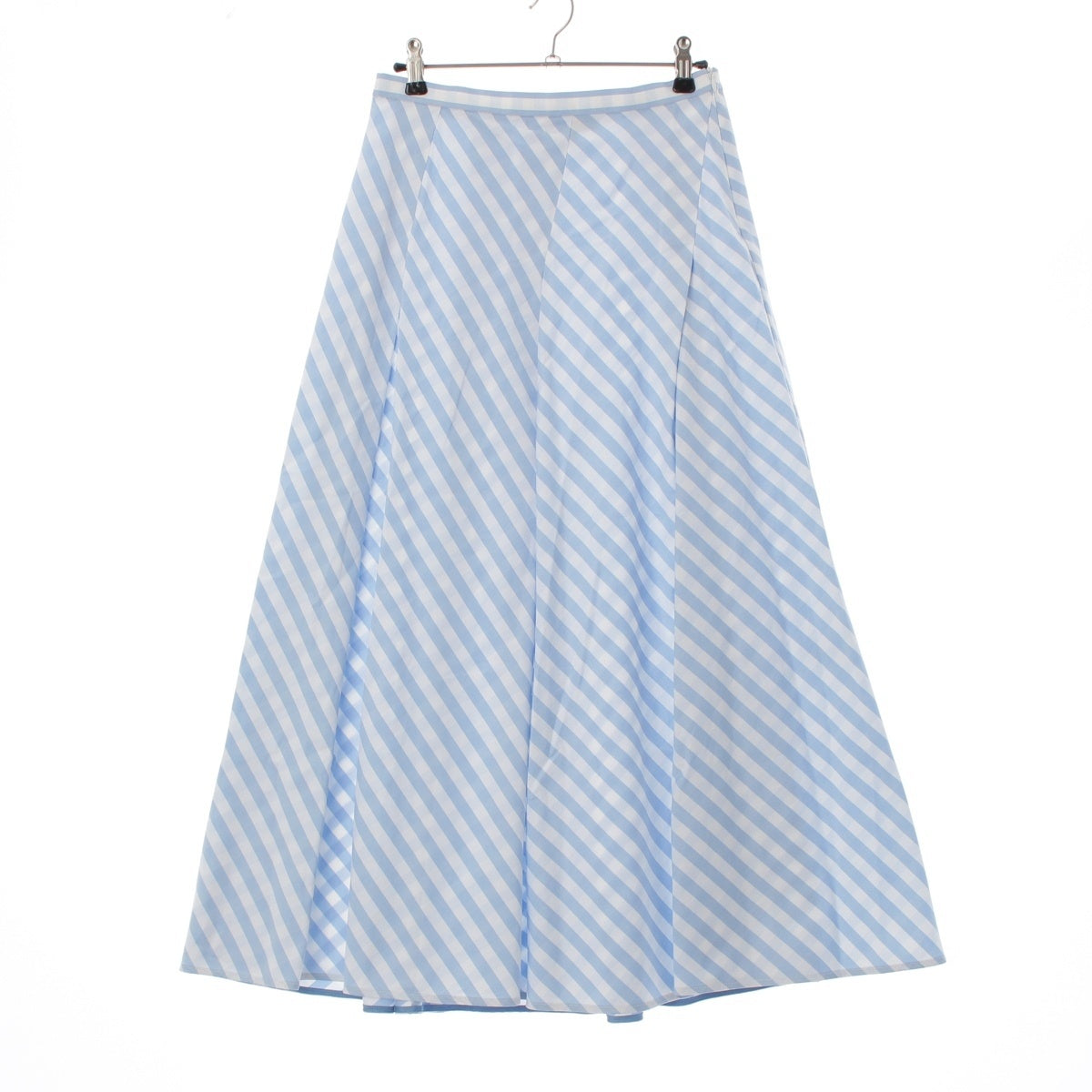 Drawer cotton Gingham Check Tucked Flare Long Maxi Dress skirt 6524-299-1643 White light blue 36