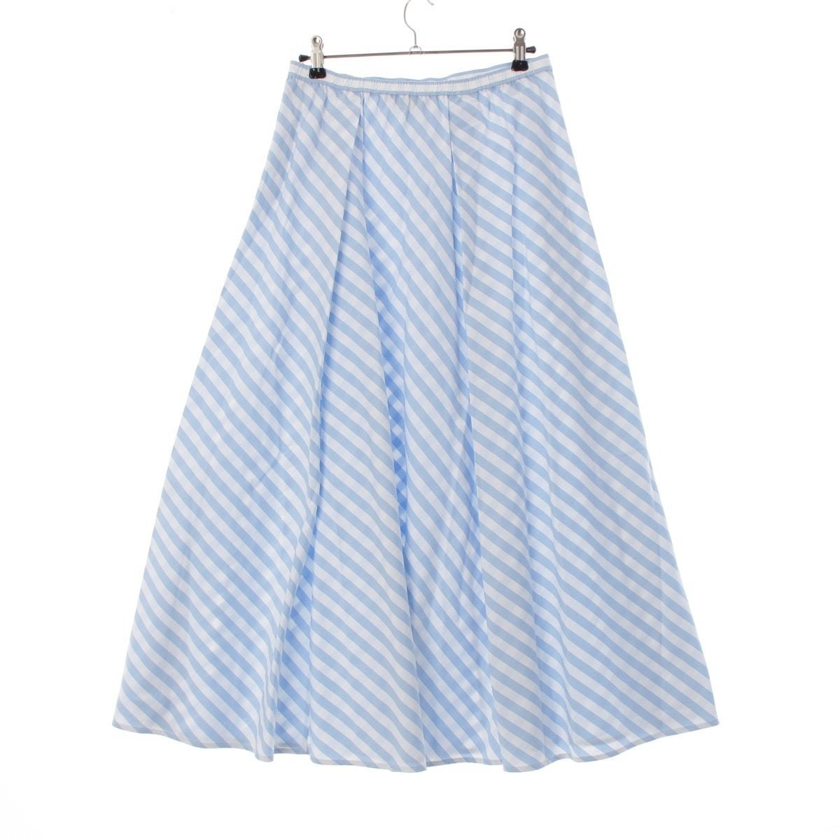 Drawer cotton Gingham Check Tucked Flare Long Maxi Dress skirt 6524-299-1643 White light blue 36