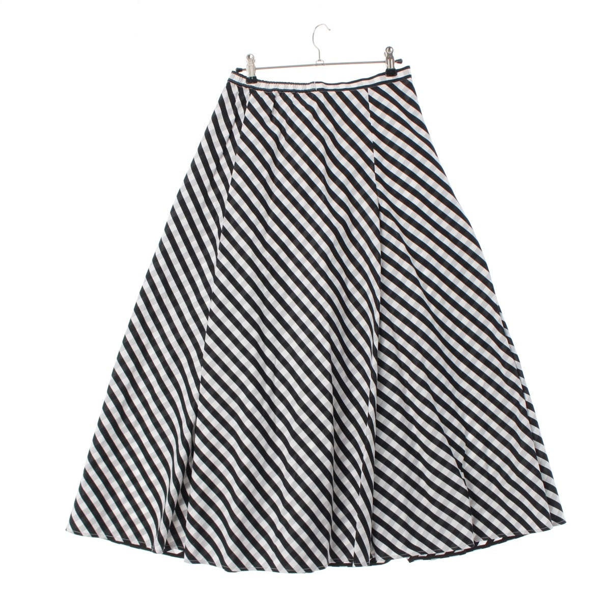 Drawer cotton Gingham Check Tucked Flare Long Maxi Dress skirt 6524-299-1643 White black 36