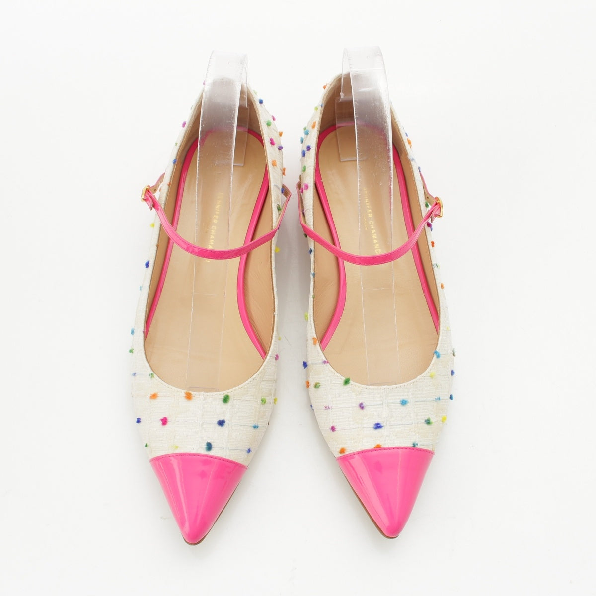 Jennifer Chamandi tweed Patent leather pointed toe strappy flats pumps shoes multicolor 39