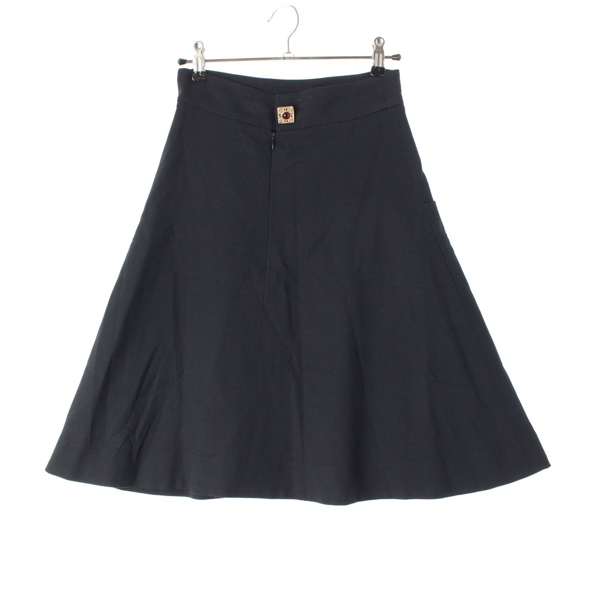 CHANEL Wool blend COCO Mark Bijou Design skirt P41476 black 34