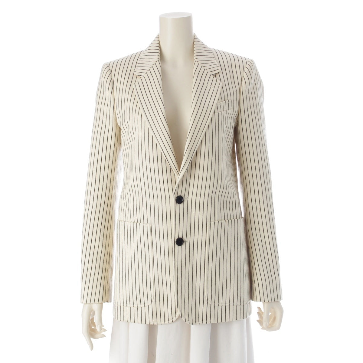 CELINE wool cotton 2B tailored jacket Suit outerwear with shoulder pads 2V780881C White x black 34