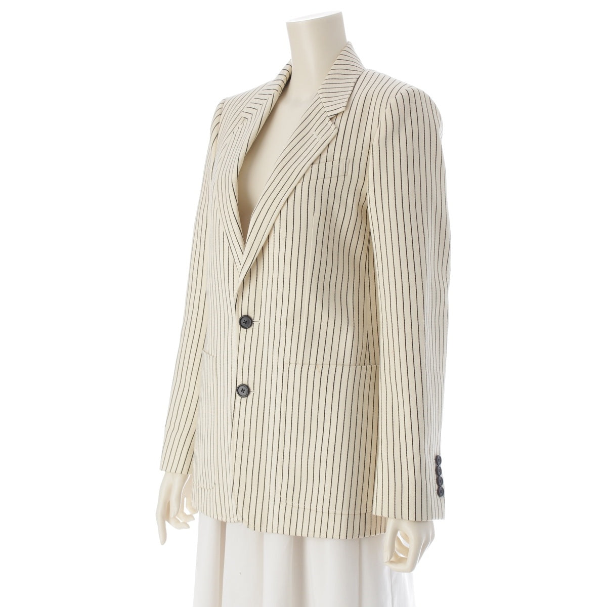 CELINE wool cotton 2B tailored jacket Suit outerwear with shoulder pads 2V780881C White x black 34