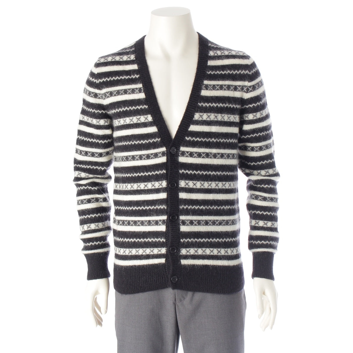 SAINT LAURENT Mohair x nylon x wool Eddy period cardigan tops 503515 Black White XS