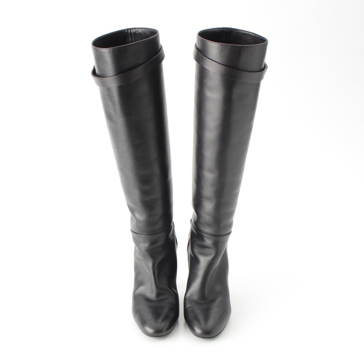 HERMES STORY leather Kelly Metal Long Heel boots Black x silver 36