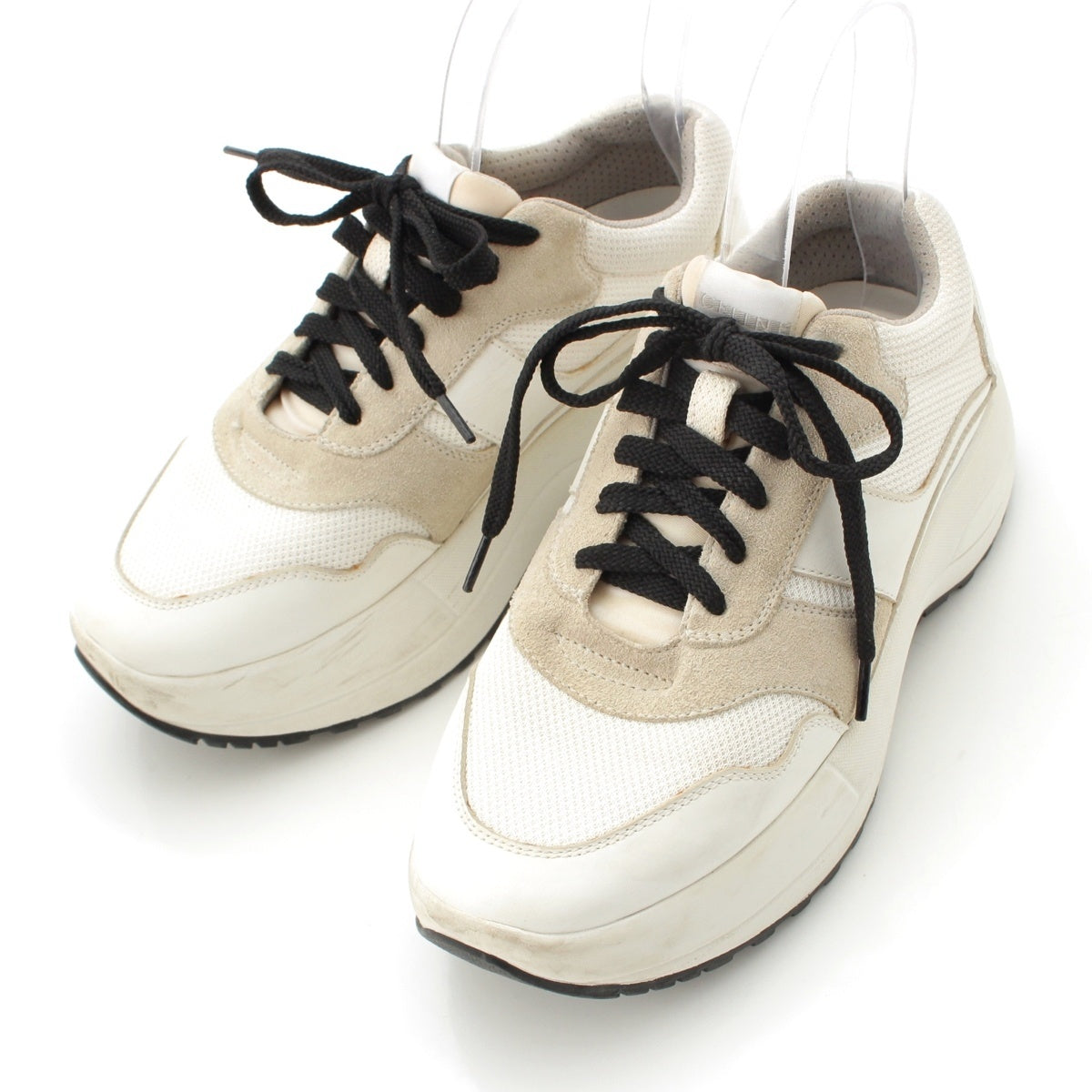 CELINE Leather suede Volume sole sneakers shoes White beige 36
